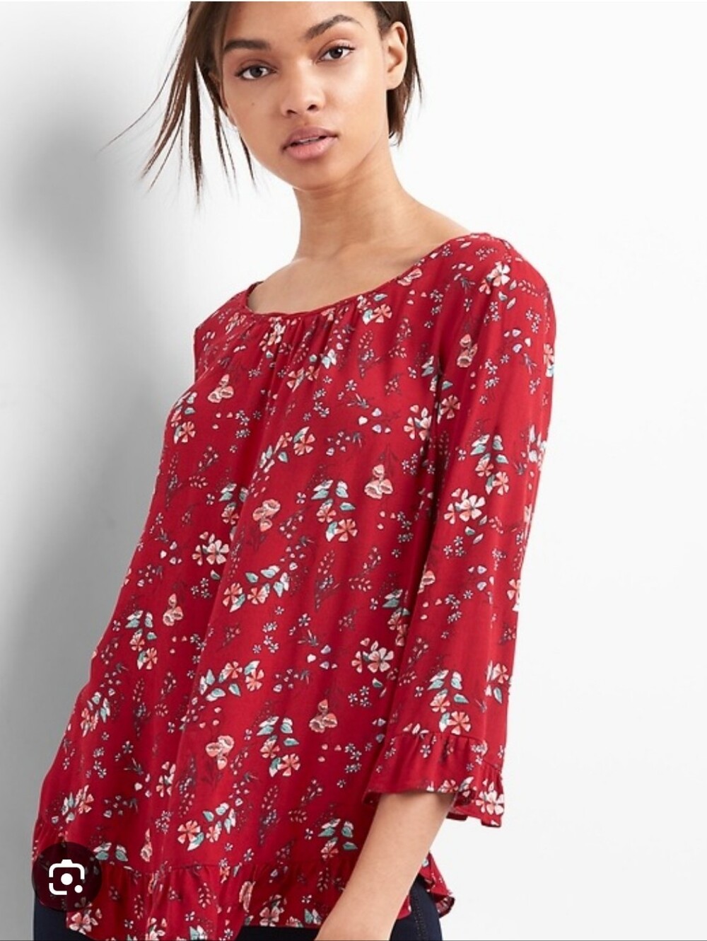 GAP Red Floral Peasant Blouse